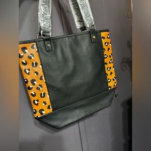Thirty-One Black & Leopard Print Shoulder Tote Bag Purse - brand new
